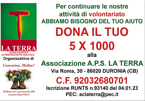 Versa il tuo 5 x 1000 all’ ‘APS La Terra’ C.F. 92032680701